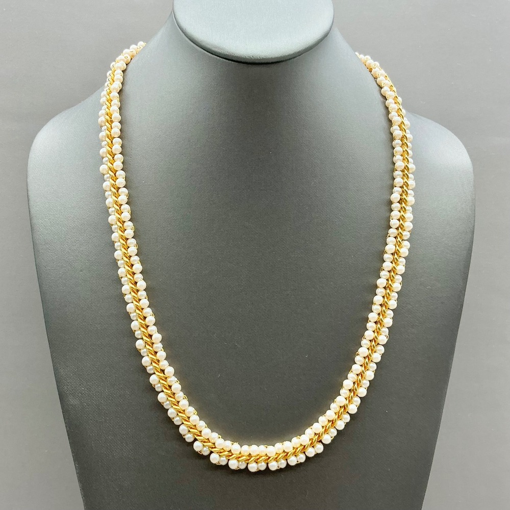 Vintage Faux Pearl Twisted Rope Chain Necklace Womens Gold Tone Layered Jewelry